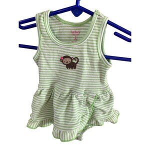 Carters Girls Infant Baby Size 3 Months Green Striped Monkey 1 Piece romper Sund